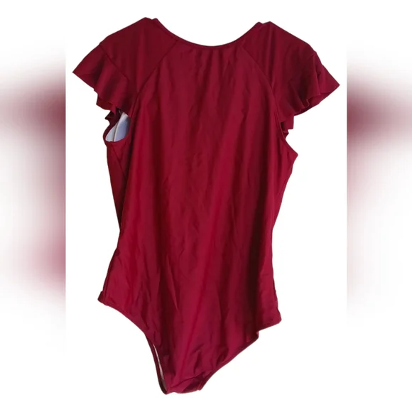Women's Burgundy One Piece Tummy Control Zip Up Patted Swimsuit-Size 20W- NWOT - Picture 4 of 4